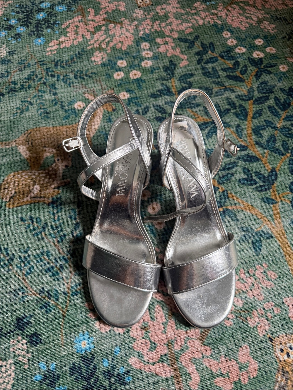 Primadonna Metallic Silver Strappy Slingback Heels